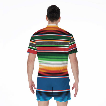 Vintage Mexican Blanket Pattern Print Men's Rompers