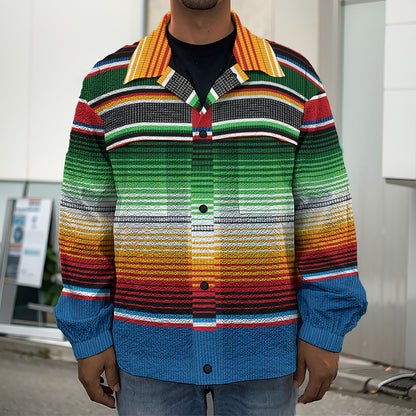Vintage Mexican Blanket Pattern Print Men's Shirt Jacket