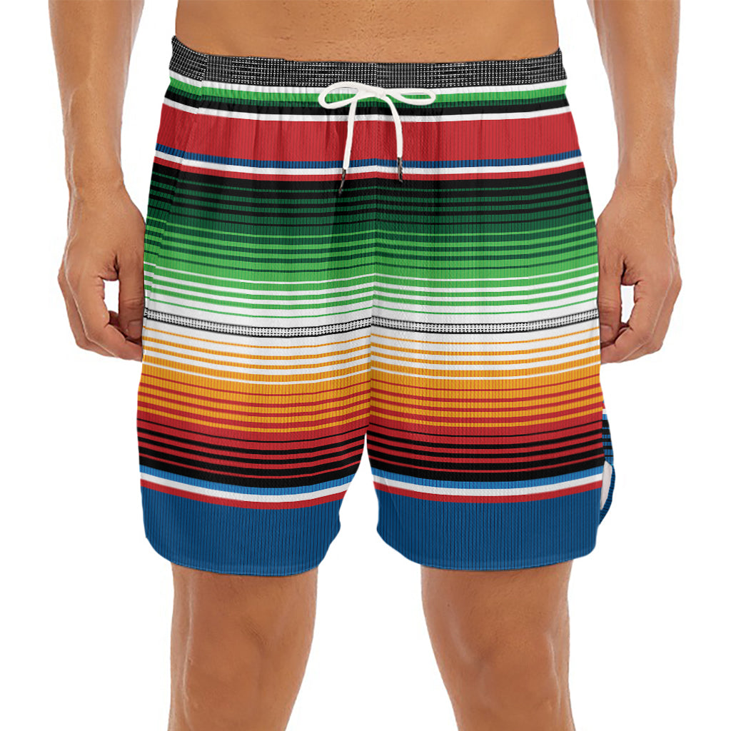 Vintage Mexican Blanket Pattern Print Men's Split Running Shorts