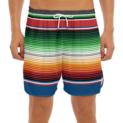 Vintage Mexican Blanket Pattern Print Men's Split Running Shorts