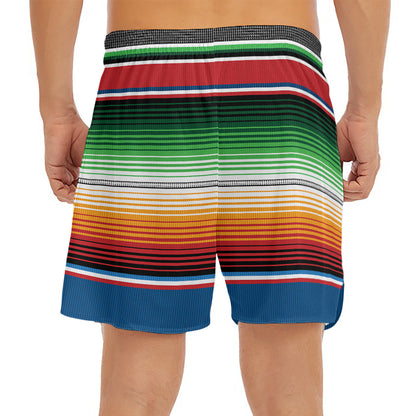 Vintage Mexican Blanket Pattern Print Men's Split Running Shorts
