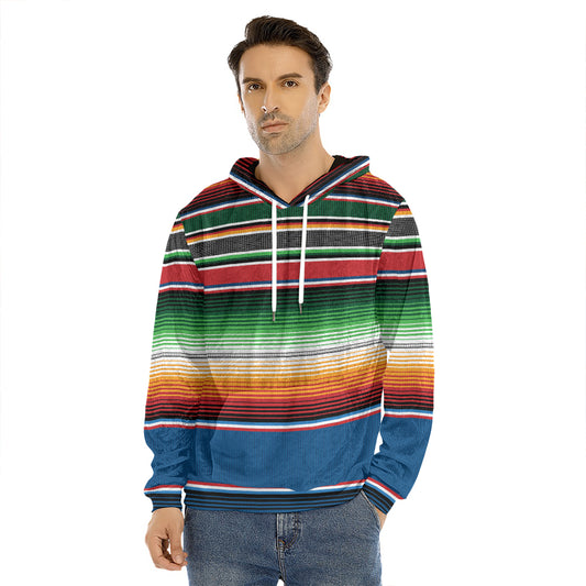 Vintage Mexican Blanket Pattern Print Men's Velvet Pullover Hoodie
