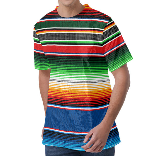 Vintage Mexican Blanket Pattern Print Men's Velvet T-Shirt