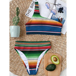 Vintage Mexican Blanket Pattern Print One Shoulder Bikini Top