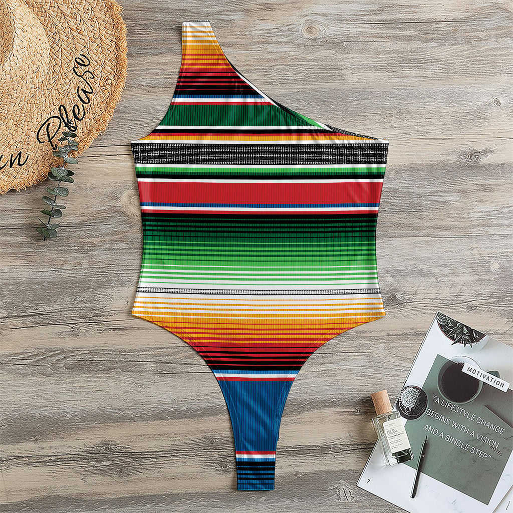 Vintage Mexican Blanket Pattern Print One Shoulder Bodysuit
