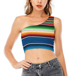 Vintage Mexican Blanket Pattern Print One Shoulder Crop Top