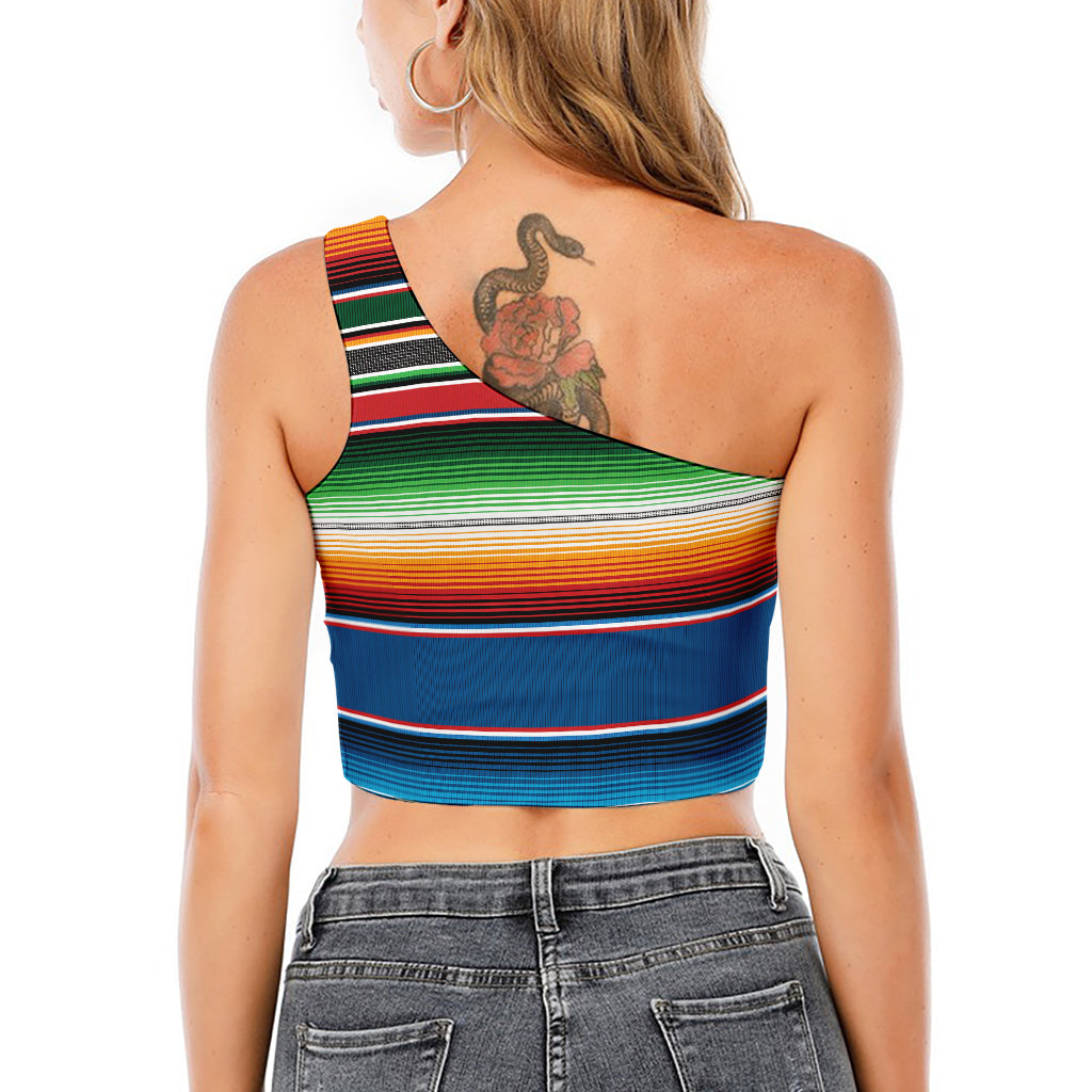 Vintage Mexican Blanket Pattern Print One Shoulder Crop Top