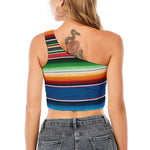Vintage Mexican Blanket Pattern Print One Shoulder Crop Top