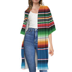 Vintage Mexican Blanket Pattern Print Open Front Beach Cover Up