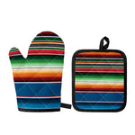 Vintage Mexican Blanket Pattern Print Oven Mitt And Pot Holder Set