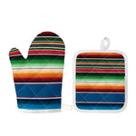 Vintage Mexican Blanket Pattern Print Oven Mitt And Pot Holder Set