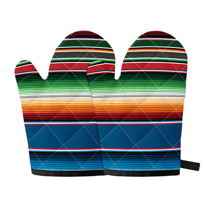 Vintage Mexican Blanket Pattern Print Oven Mitts