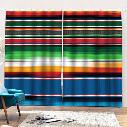 Vintage Mexican Blanket Pattern Print Pencil Pleat Curtains