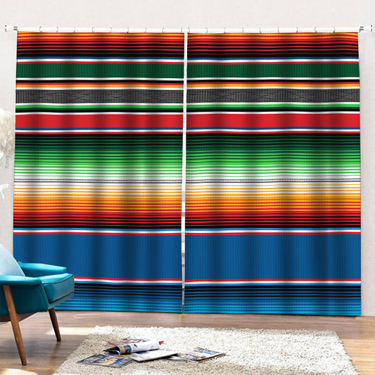 Vintage Mexican Blanket Pattern Print Pencil Pleat Curtains