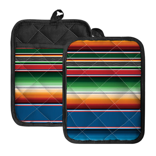 Vintage Mexican Blanket Pattern Print Pot Holders With Pocket