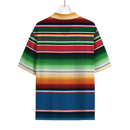 Vintage Mexican Blanket Pattern Print Rayon Hawaiian Shirt