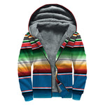 Vintage Mexican Blanket Pattern Print Sherpa Lined Zip Up Hoodie