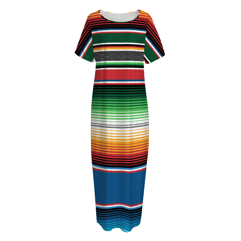 Vintage Mexican Blanket Pattern Print Short Sleeve Long Nightdress