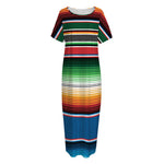 Vintage Mexican Blanket Pattern Print Short Sleeve Long Nightdress