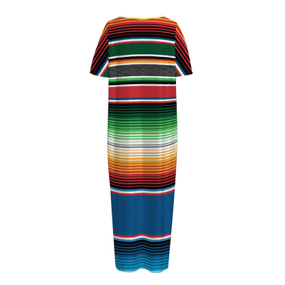Vintage Mexican Blanket Pattern Print Short Sleeve Long Nightdress