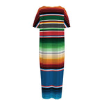Vintage Mexican Blanket Pattern Print Short Sleeve Long Nightdress