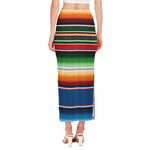 Vintage Mexican Blanket Pattern Print Side Slit Maxi Skirt