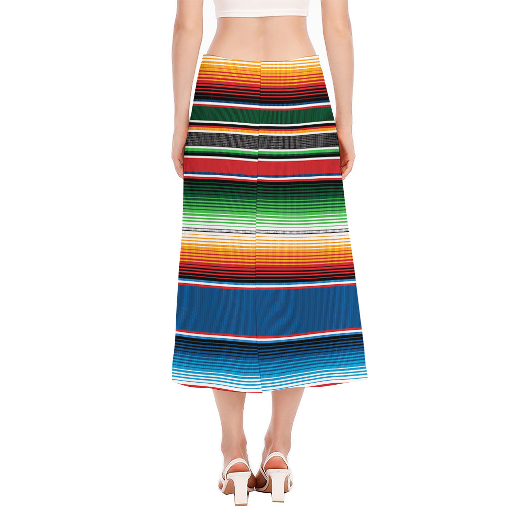 Vintage Mexican Blanket Pattern Print Side Slit Midi Skirt