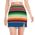Vintage Mexican Blanket Pattern Print Side Slit Mini Skirt
