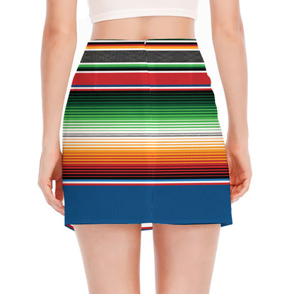 Vintage Mexican Blanket Pattern Print Side Slit Mini Skirt