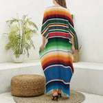 Vintage Mexican Blanket Pattern Print Silk V-Neck Kaftan Dress