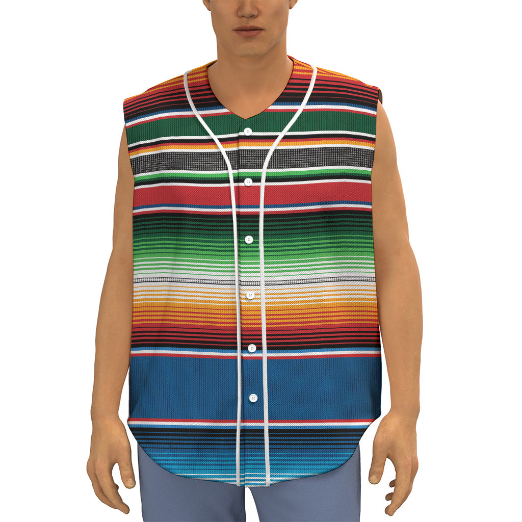 Vintage Mexican Blanket Pattern Print Sleeveless Baseball Jersey