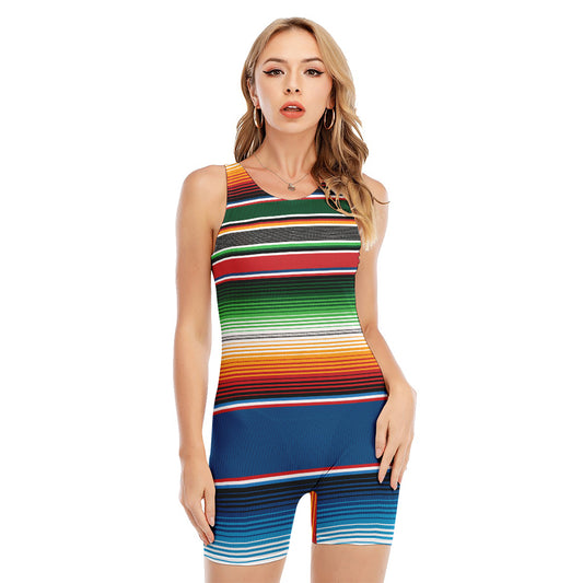 Vintage Mexican Blanket Pattern Print Sleeveless One Piece Swimsuit