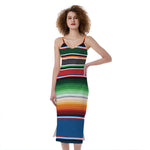 Vintage Mexican Blanket Pattern Print Slim Fit Midi Cami Dress