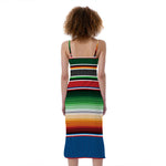 Vintage Mexican Blanket Pattern Print Slim Fit Midi Cami Dress
