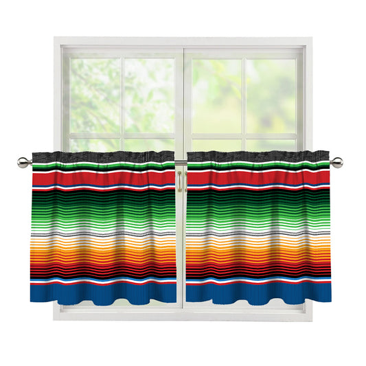 Vintage Mexican Blanket Pattern Print Tier Curtains