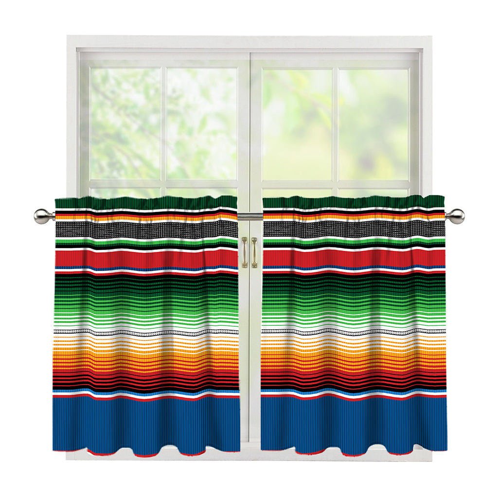 Vintage Mexican Blanket Pattern Print Tier Curtains