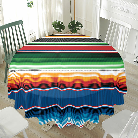 Vintage Mexican Blanket Pattern Print Waterproof Round Tablecloth