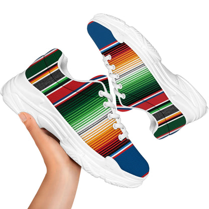 Vintage Mexican Blanket Pattern Print White Chunky Shoes