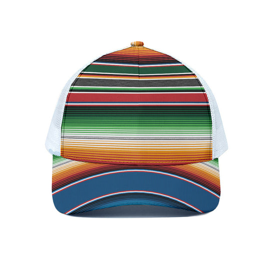 Vintage Mexican Blanket Pattern Print White Mesh Trucker Cap