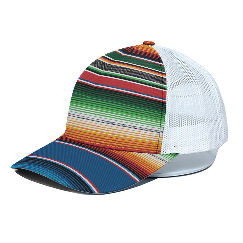 Vintage Mexican Blanket Pattern Print White Mesh Trucker Cap