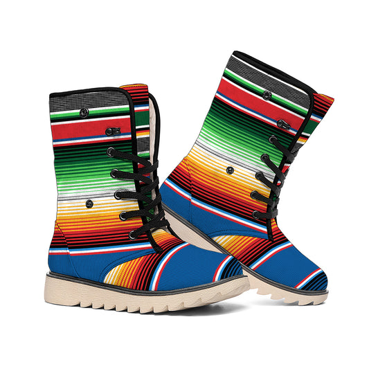 Vintage Mexican Blanket Pattern Print Winter Boots