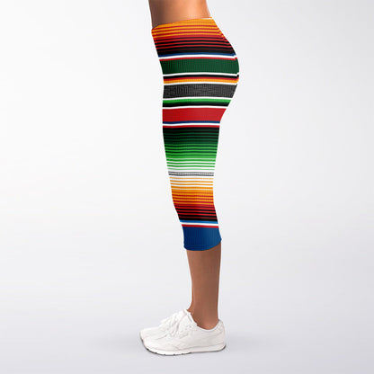 Vintage Mexican Blanket Pattern Print Women's Capri Leggings