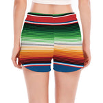 Vintage Mexican Blanket Pattern Print Women's Split Running Shorts