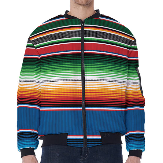 Vintage Mexican Blanket Pattern Print Zip Sleeve Bomber Jacket