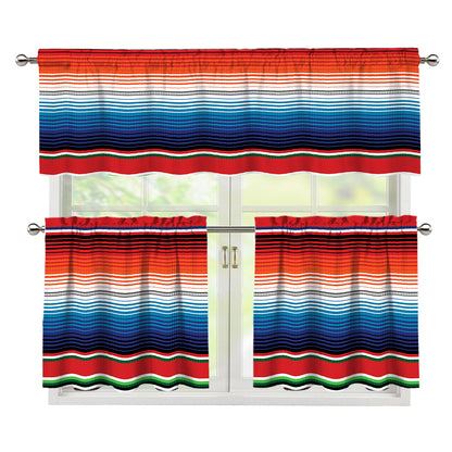Vintage Mexican Serape Pattern Print 3 Piece Kitchen Curtains