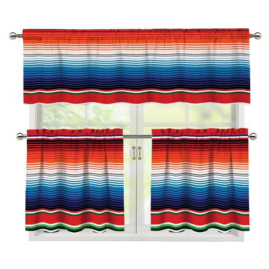 Vintage Mexican Serape Pattern Print 3 Piece Kitchen Curtains