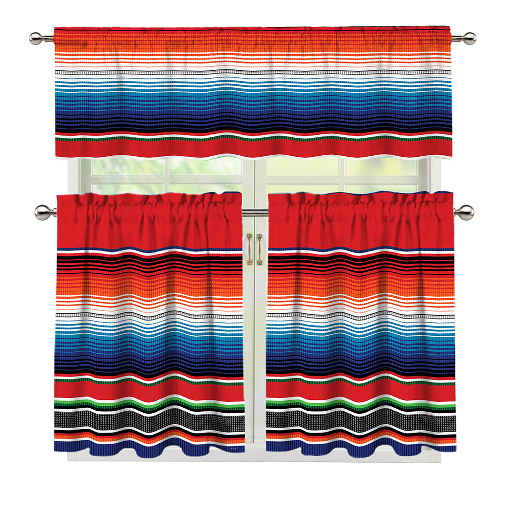 Vintage Mexican Serape Pattern Print 3 Piece Kitchen Curtains