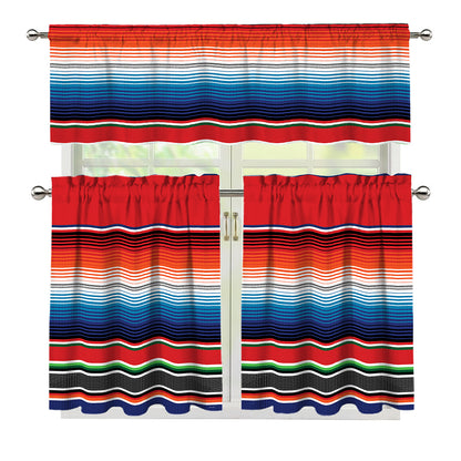 Vintage Mexican Serape Pattern Print 3 Piece Kitchen Curtains
