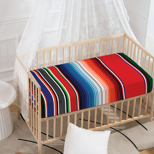 Vintage Mexican Serape Pattern Print Baby Crib Sheet
