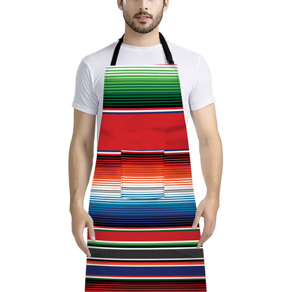 Vintage Mexican Serape Pattern Print Bib Apron With Pocket